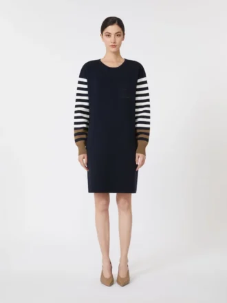 Vestido curto de lã, azul-marinho