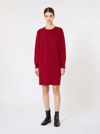 Vestido curto de lã, vermelho escuro
