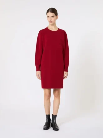 Vestido curto de lã, vermelho escuro