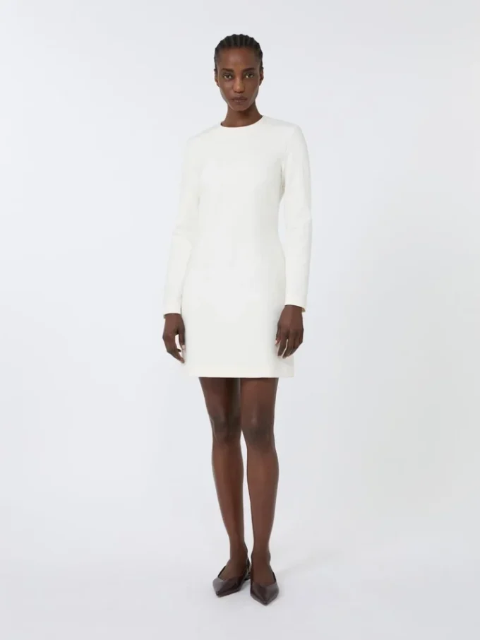 Vestido curto em jersey scuba, marfim Vestido curto em jersey scuba, marfim