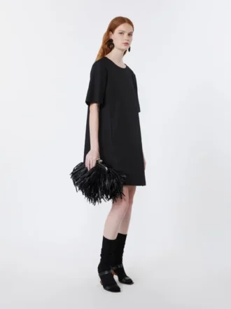 Vestido curto em lona de algodão e linho, preto
