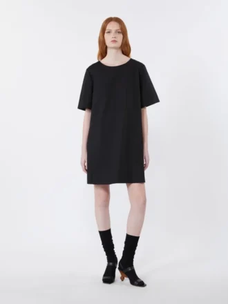Vestido curto em lona de algodão e linho, preto