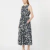 Vestido de algodão estampado com cinto, azul ultramar