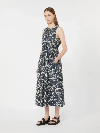 Vestido de algodão estampado com cinto, azul ultramar