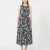 Vestido de algodão estampado com cinto, azul ultramar