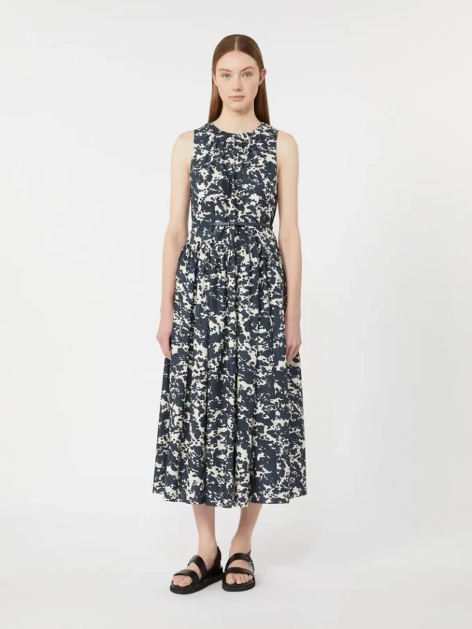 Vestido de algodão estampado com cinto, azul ultramar