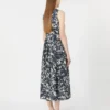 Vestido de algodão estampado com cinto, azul ultramar