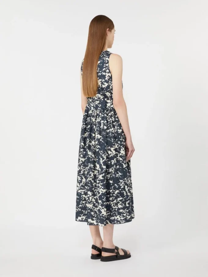 Vestido de algodão estampado com cinto, azul ultramar