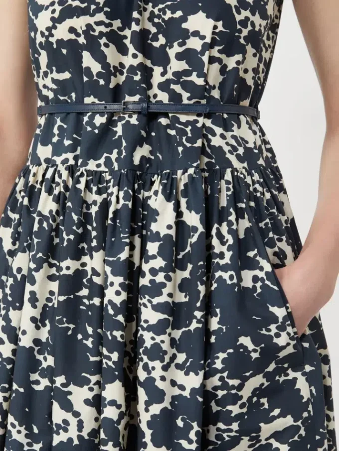 Vestido de algodão estampado com cinto, azul ultramar