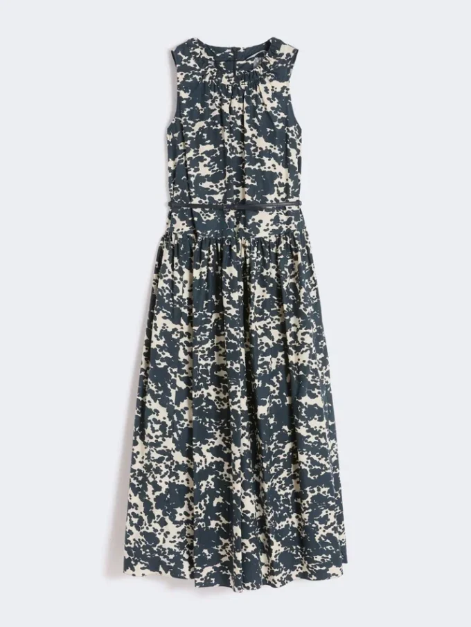 Vestido de algodão estampado com cinto, azul ultramar