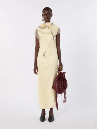 Vestido de cetim de dupla camada, amarelo claro