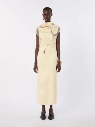 Vestido de cetim de dupla camada, amarelo claro