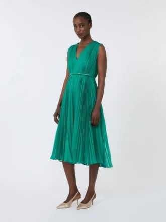 Vestido de chiffon plissado, verde