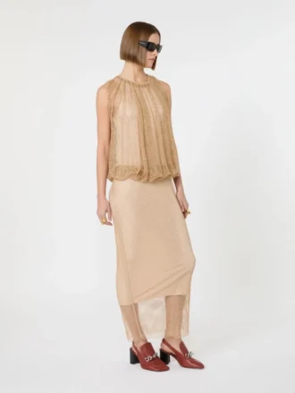 Vestido de jersey sem mangas com cristais, cor camelo