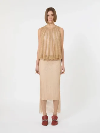Vestido de jersey sem mangas com cristais, cor camelo