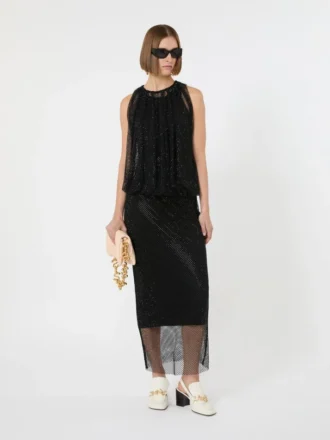 Vestido de jersey sem mangas com cristais, preto