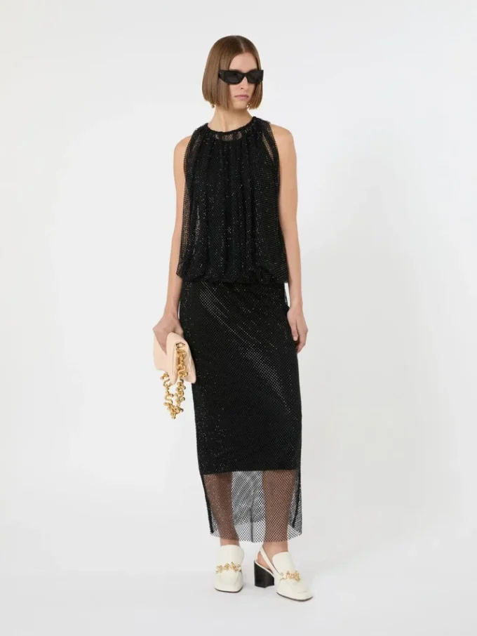 Vestido de jersey sem mangas com cristais, preto Vestido de jersey sem mangas com cristais, preto