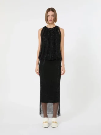 Vestido de jersey sem mangas com cristais, preto