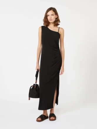 Vestido de malha com um ombro, preto