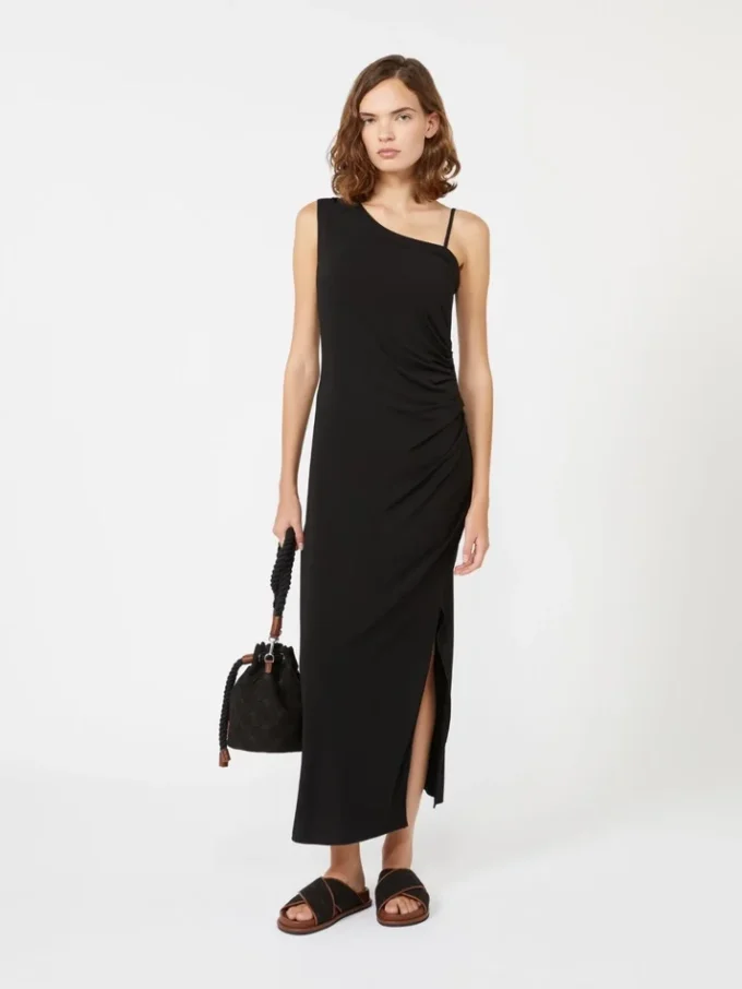 Vestido de malha com um ombro, preto Vestido de malha com um ombro, preto