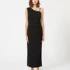 Vestido de malha com um ombro, preto Vestido de malha com um ombro, preto