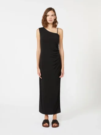 Vestido de malha com um ombro, preto