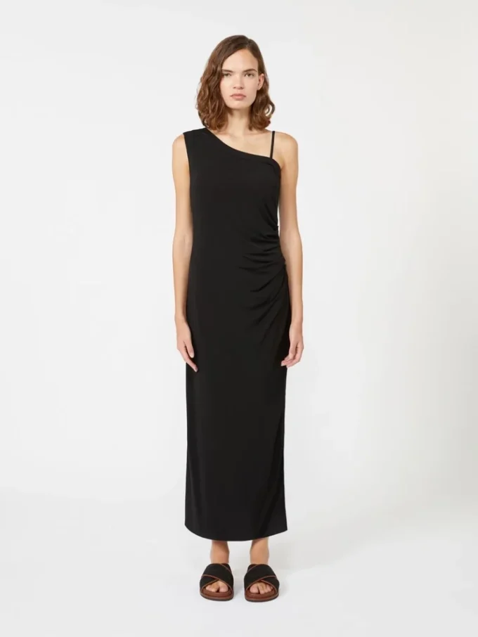 Vestido de malha com um ombro, preto Vestido de malha com um ombro, preto