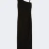 Vestido de malha com um ombro, preto Vestido de malha com um ombro, preto
