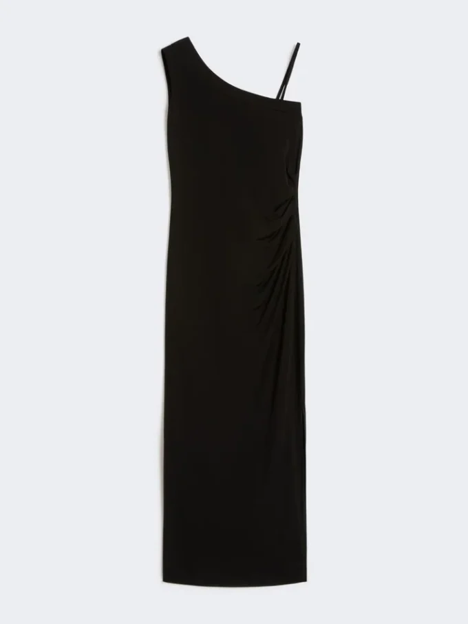 Vestido de malha com um ombro, preto Vestido de malha com um ombro, preto
