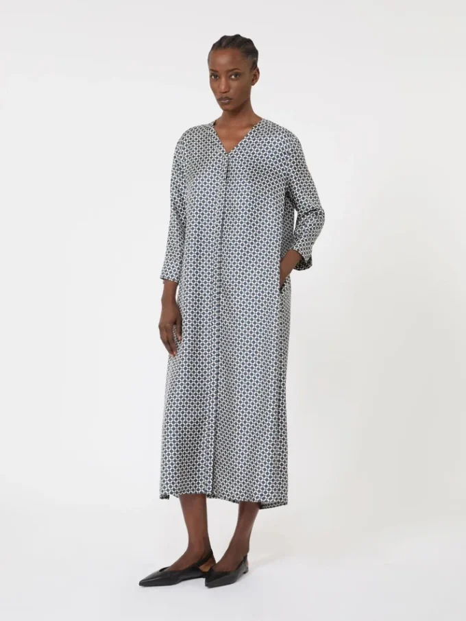 Vestido de seda estampado, azul-escuro Vestido de seda estampado, azul-escuro