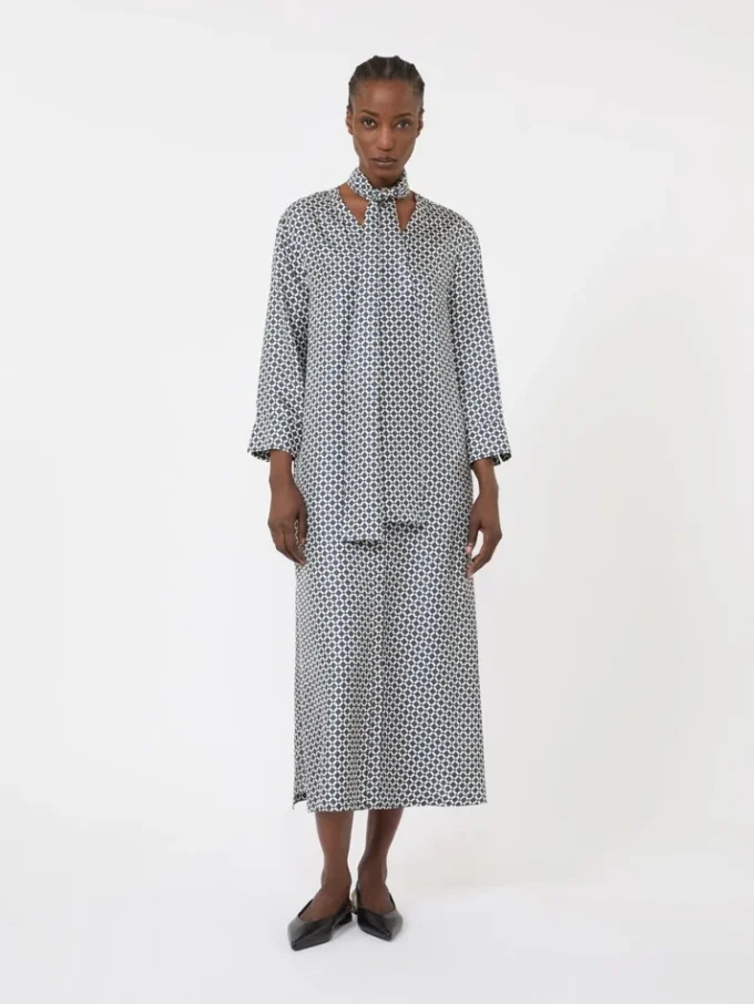 Vestido de seda estampado, azul-escuro Vestido de seda estampado, azul-escuro