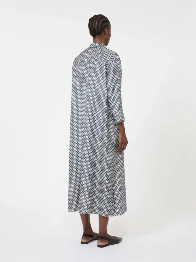 Vestido de seda estampado, azul-escuro Vestido de seda estampado, azul-escuro