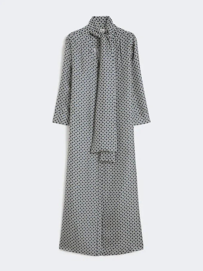 Vestido de seda estampado, azul-escuro Vestido de seda estampado, azul-escuro