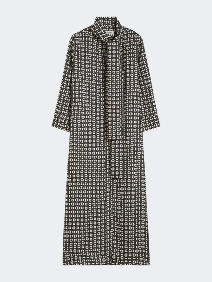 Vestido de seda estampado, preto