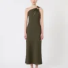Vestido de um ombro só em cetim brilhante, verde musgo Vestido de um ombro só em cetim brilhante, verde musgo