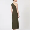 Vestido de um ombro só em cetim brilhante, verde musgo Vestido de um ombro só em cetim brilhante, verde musgo