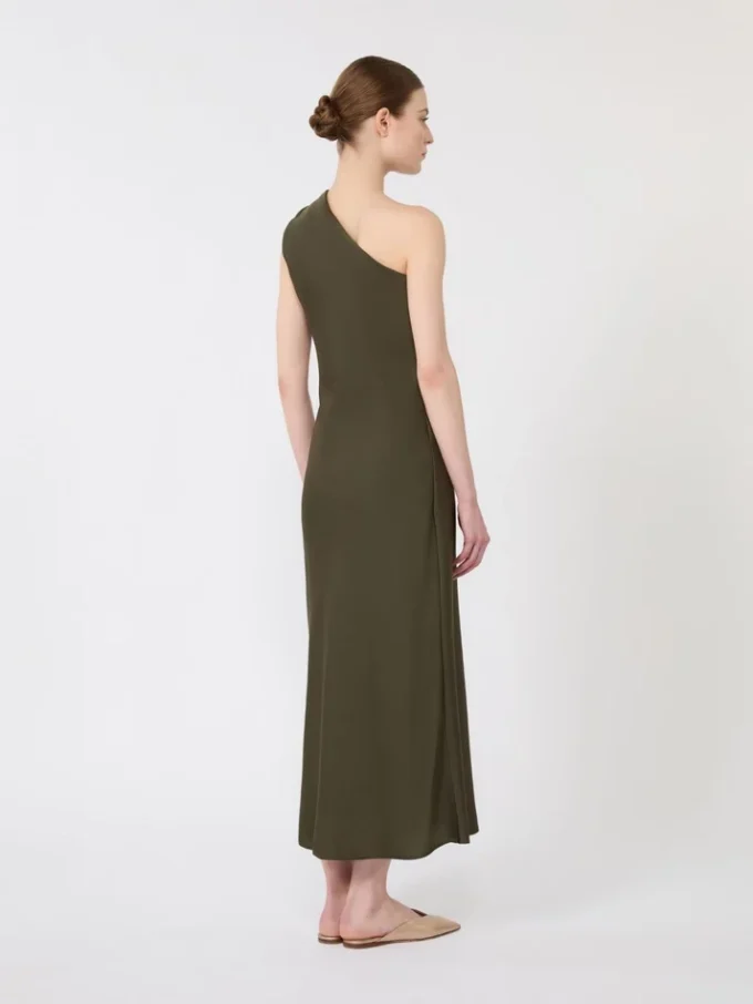 Vestido de um ombro só em cetim brilhante, verde musgo Vestido de um ombro só em cetim brilhante, verde musgo