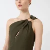 Vestido de um ombro só em cetim brilhante, verde musgo Vestido de um ombro só em cetim brilhante, verde musgo
