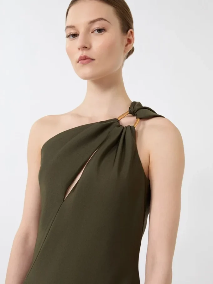 Vestido de um ombro só em cetim brilhante, verde musgo Vestido de um ombro só em cetim brilhante, verde musgo