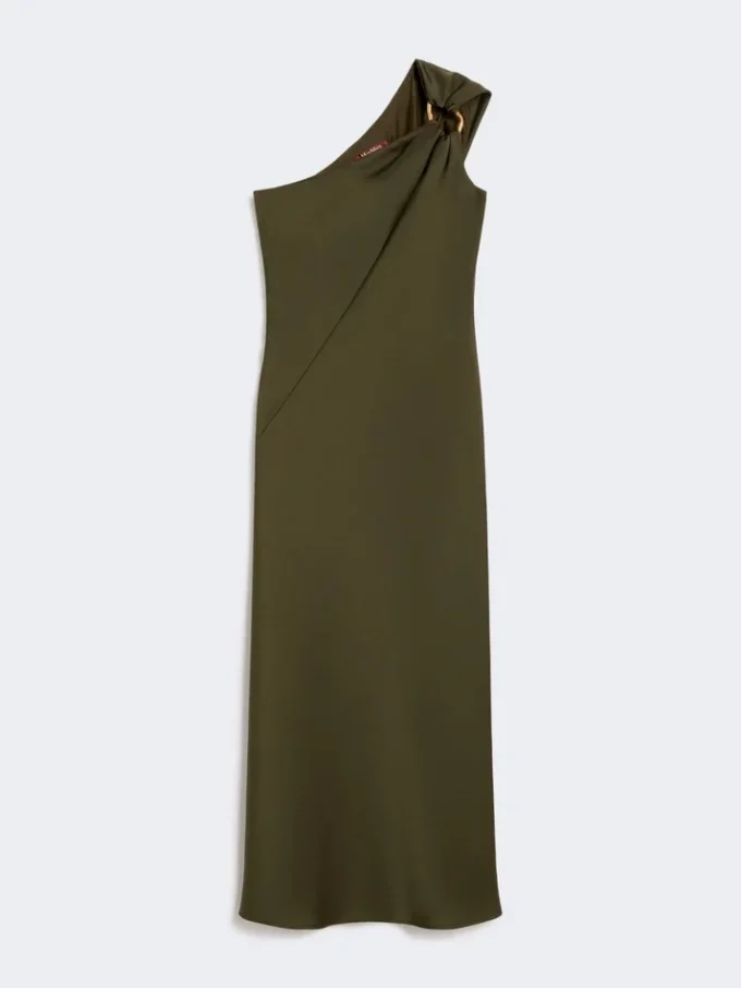 Vestido de um ombro só em cetim brilhante, verde musgo Vestido de um ombro só em cetim brilhante, verde musgo