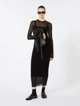 Vestido de viscose elástica de manga curta, preto