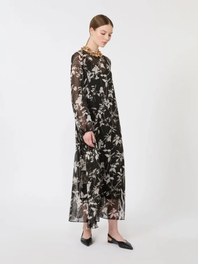 Vestido em chiffon estampado, preto Vestido em chiffon estampado, preto