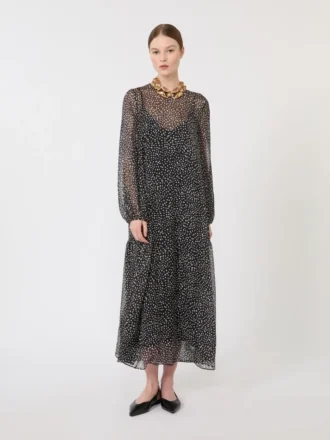 Vestido em chiffon estampado, preto