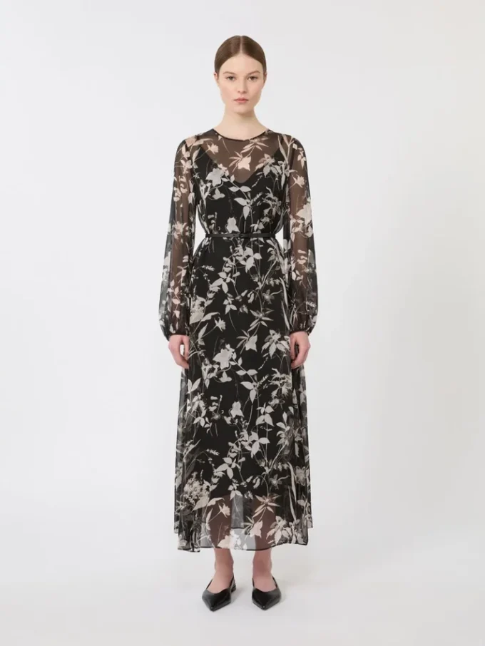 Vestido em chiffon estampado, preto Vestido em chiffon estampado, preto
