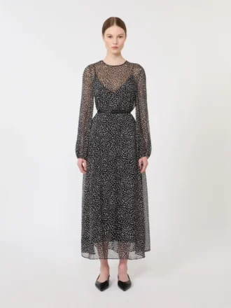 Vestido em chiffon estampado, preto