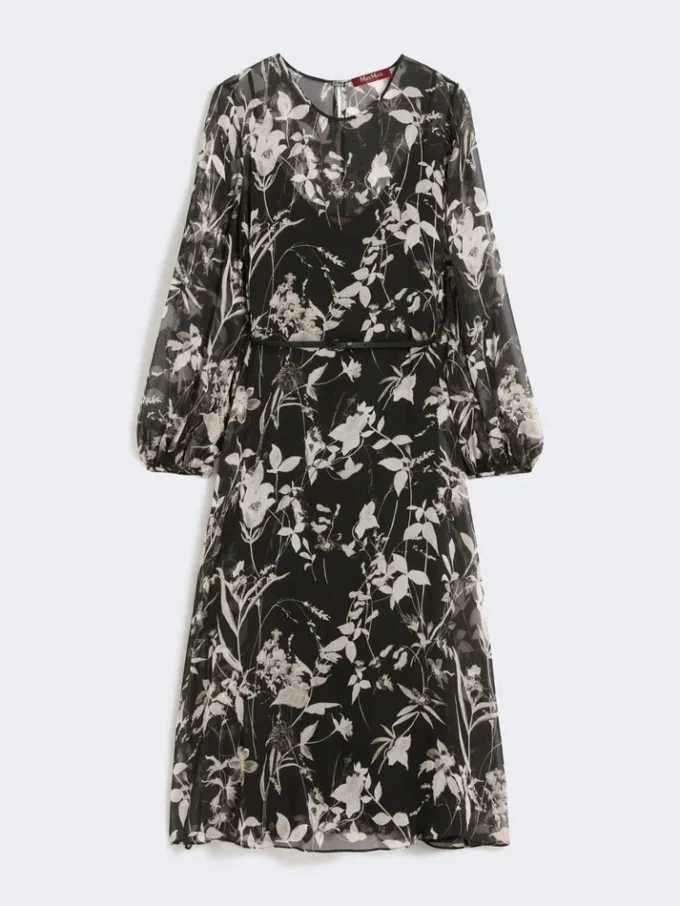 Vestido em chiffon estampado, preto Vestido em chiffon estampado, preto