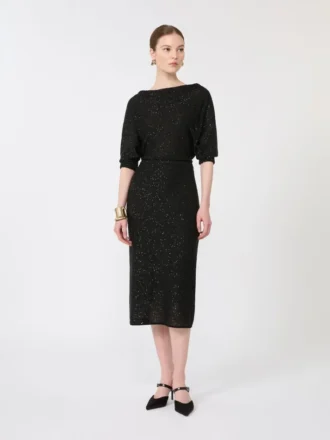 Vestido em fio de viscose com lantejoulas, preto