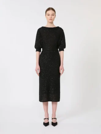 Vestido em fio de viscose com lantejoulas, preto