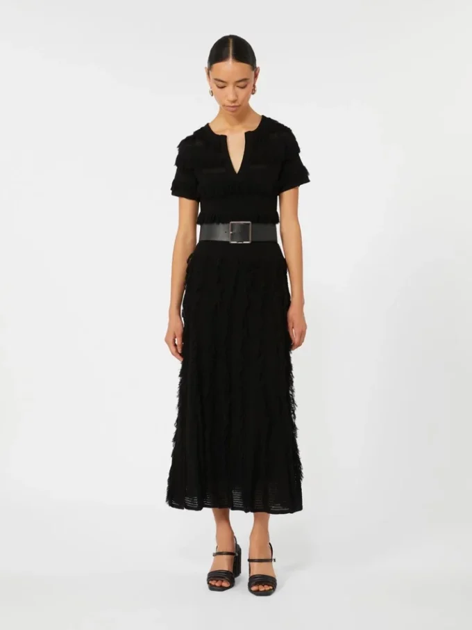Vestido em fio de viscose estampado, preto Vestido em fio de viscose estampado, preto