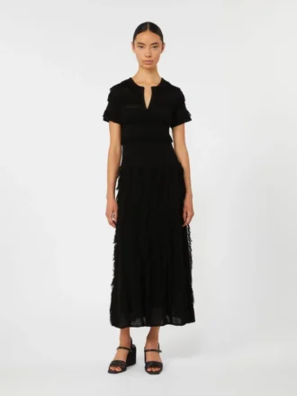 Vestido em fio de viscose estampado, preto